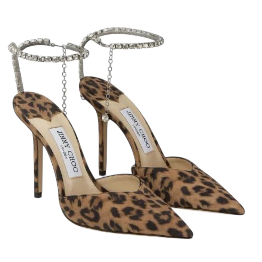 Jimmy Choo  Suede Leopard Crystal Saeda 100 Pumps 39 IT, 8-8.5 US